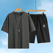 纯棉运动短袖套装夏季休闲宽松T恤跑步短裤两件套2024男半袖