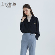 Lavinia Club/拉维妮娅春秋季藏蓝色针梭拼接假两件衬衫女装