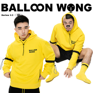 :王气球(王气球)原创设计卫衣连兜帽，亮黄色纯棉机能风春秋卫衣
