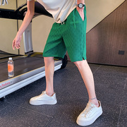 夏季绿色短裤男休闲宽松五分裤，运动大裤衩，子2023薄款中裤子帅