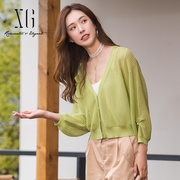 XG雪歌纯色针织开衫女薄款2022夏季镂空长袖外套XH209018A242