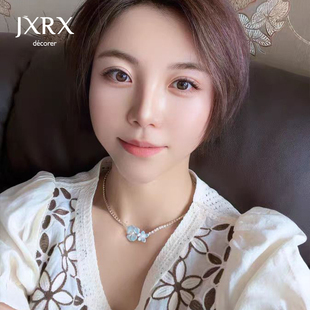 JXRX珍珠花朵项链女轻奢小众设计感锆石颈链法式气质高级感锁骨链