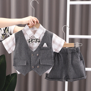 男童一周岁短袖生日礼服套装夏季宝宝分体小西装两件套婴儿衣服潮