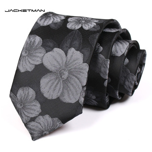jacketman领带男韩版黑色花朵复古风格，职业正装潮流窄版7cm英伦款