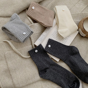 冬季长款袜子女纯棉加厚中筒袜厚款纯色运动堆堆袜贝壳韩系长袜