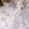 3d立体绣花朵网纱布料，绣花蕾丝服装童装，纱裙子小花刺绣家服装布料
