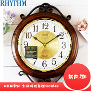 rhythm日本丽声钟整点音乐，挂钟实木欧式客厅壁钟cmh754nr06