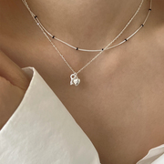 925纯银小众设计高级感素，链黑银撞色圆珠，项链女ins个性叠带锁骨链