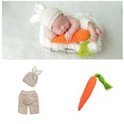 跨境兔子儿童摄影服装套装钩针毛线编织棒针帽子裤子童装