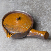日式粗陶茶壶复古茶具陶瓷，泡茶器单壶怀旧土陶侧把壶过滤家用大号