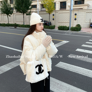 小个子短款白鸭绒羽绒服2023韩版冬季白色加厚泡芙面包棉服女