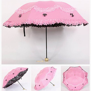 太阳伞防晒防紫外线雨伞女晴雨，两用折叠黑胶蕾丝，公主遮阳洋伞女神