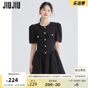 JIUJIU法式泡泡袖黑色连衣裙女设计感小众夏2022年气质西装裙