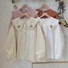 韩版简约娃娃领纯色甜美衬衫，女内搭小个子，减龄森系小花水洗棉上衣