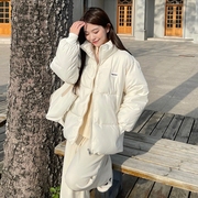 韩版白色棉衣女冬季小个子，棉服外套短款加厚羽绒面包服棉袄潮