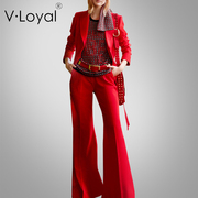 春秋欧美时尚修身小西装外套红色长袖职业西服