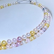 高档甜美糖果色天然珍珠项链，简约淡水混色珍珠，项链颈链6-7mm皮光
