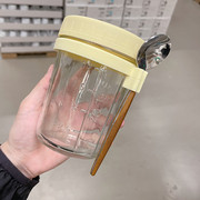 便携隔夜燕麦罐带勺带盖早餐杯食品级法式透明玻璃罐密封罐