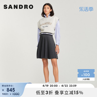 SANDRO Outlet女装法式品牌标识可拆卸花边领无袖上衣SFPSW00514