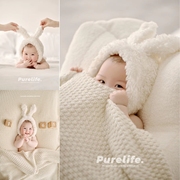 儿童摄影服装小兔叽主题可爱白色兔子帽，宝宝满月百天周岁照拍照服