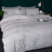 外贸刺绣四件套纯棉，全棉绣花床单被套斜纹，新中式简约双人床上用品