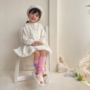 麒麟家新年圣诞糖果色毛球毛线保暖儿童学生宝宝中筒堆堆袜套女