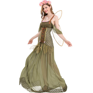 绿色森林魔法蝴蝶花仙子精灵公主长裙天使装 cosplay 万圣节服装