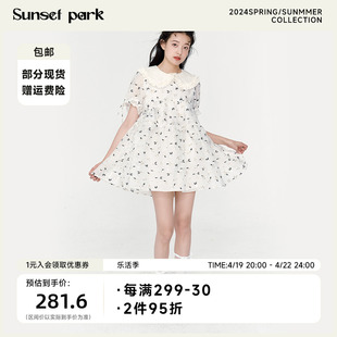SunsetPark日落公园白色娃娃领连衣裙女设计小众甜美碎花蓬蓬裙子