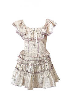doll原创甜梦曼塔紫色碎花，套装女夏季设计感上衣半身裙两件套