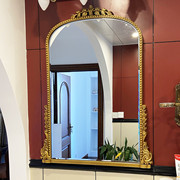 欧式法式复古浴室镜轻奢卫生间壁挂，镜子玄关壁炉，拱形雕花装饰镜框