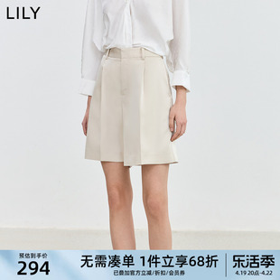 LILY2024夏女装气质通勤款复古时尚高腰显瘦阔腿西装休闲短裤