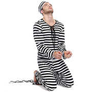 万圣节囚犯角色扮演服cosplay男装制服套装僵尸装黑白条纹套装