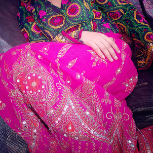 纯色尼泊尔印度手工扎染，民族孔雀亮片铃铛，半身长裙波西米亚风