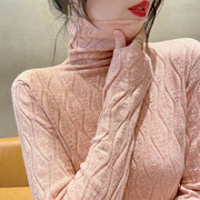 粉色高领毛衣女内搭2022年修身堆堆领打底衫针织衫上衣