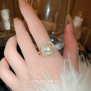 珍珠戒指女2024轻奢高级感小众设计食指戒指环夸张尾戒子