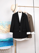 黑色西装外套女宽松版型假两件设计感小众秋季今年流行小西服