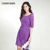 香莎chansarr优雅气质，紫丁香绣花镂空连衣裙复古风纯棉长裙