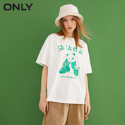 ONLY奥莱夏季个性中长熊猫字母图案五分袖T恤女