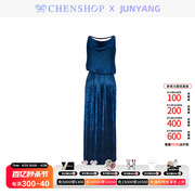 JUNYANG花前月下丝绒无袖连衣裙宽松时尚百搭CHENSHOP设计师品牌