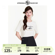 EF设计感熊猫印花亮片短袖T恤2024夏季简约百搭宽松显瘦上衣