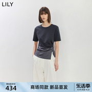 商场同款LILY2024夏女装设计感拼接压褶收腰T恤上衣内搭