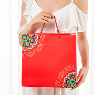 中国风袋中秋节手提袋烟酒，月饼包装袋节日婚礼红色纸袋定制