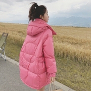 中长款连帽时尚加厚女韩版冬季粉色外套2023年羽绒服白鸭绒潮
