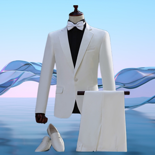 艺考礼服男白色西装套装主持人晚礼服舞台歌手成人演出合唱男西服