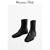 MassimoDuti女鞋2023秋季黑色真皮方头短靴平底切尔西靴踝靴