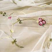 高档彩色立体花朵刺绣花布料 白色透明微弹力网眼底 汉服裙子上衣