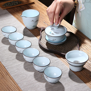功夫茶具套装家用青瓷简约茶杯陶瓷泡茶盖碗茶壶整套喝茶