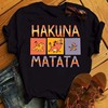 Hakuna Matata Tshirt 个性卡通狮子印花短袖圆领男女黑色T恤女