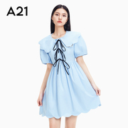 A21女装甜美娃娃领连衣裙夏季泡泡袖设计感显瘦复古裙