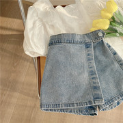 童装女童短裤2024夏季韩版牛仔，假两件薄款夏装，女宝宝牛仔裙裤